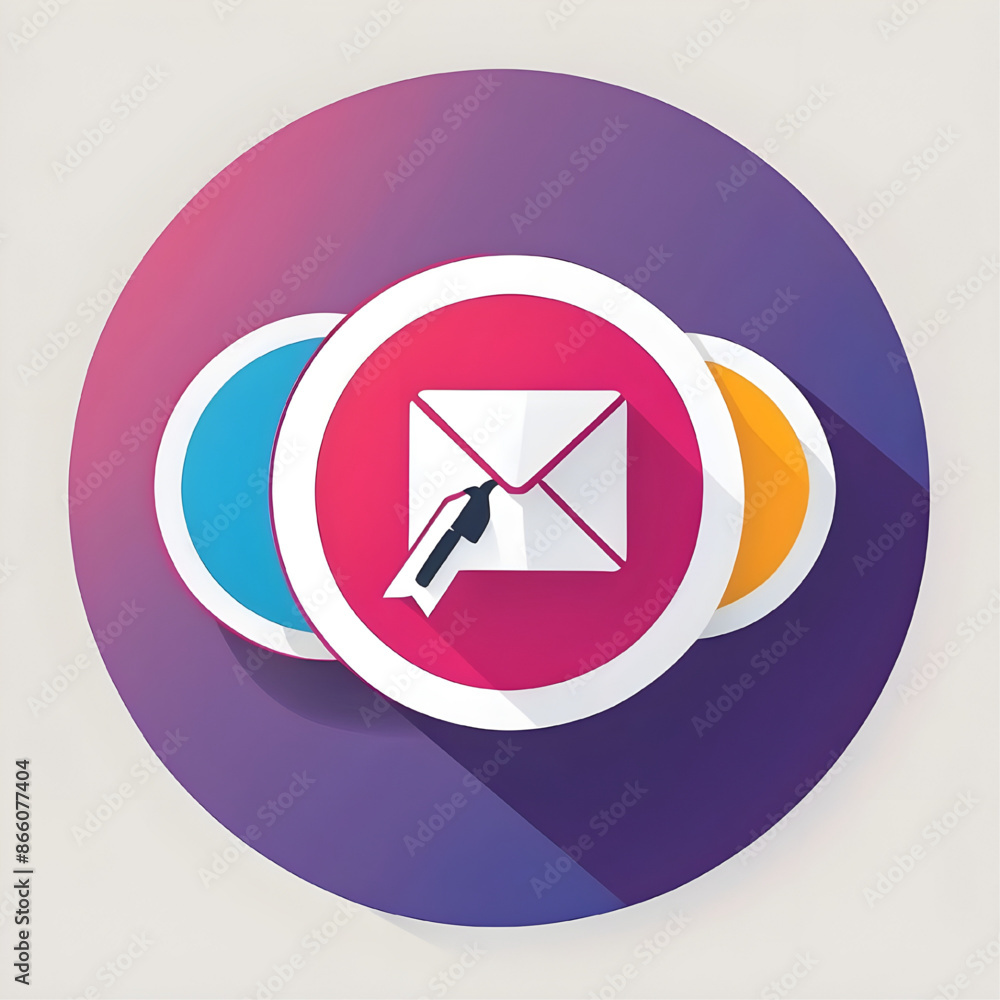 Poster message received: a minimalist flat design icon of a sealed envelope with a writing pen, set against