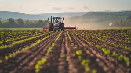 Obraz premium Agriculture tractor working in field Generative AI