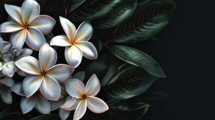 Fototapeta premium Floral Design Featuring Plumeria Alba on Black Background