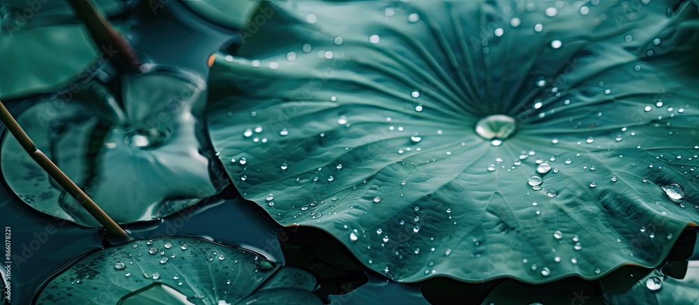 Poster A green lotus leaf symbolizes water pollution. Available for text in the background of the image. Copy space image. Place for adding text and design