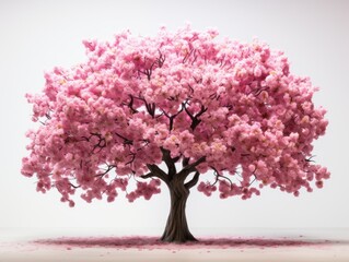 Naklejka premium Blossoming Beauty: Detailed Capture of Grand Cherry Blossom Tree in Full Bloom Against White Background