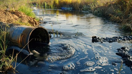 Contaminated water from chemical spill, pollution, environmental risk