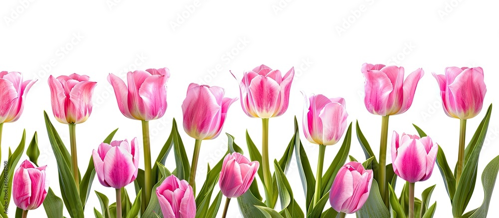 Aufkleber pink tulips set against a white background with copy space image.