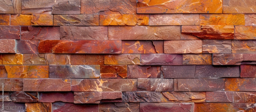 Aufkleber A stunning horizontal pattern of orange or red brick wall serves as a beautiful backdrop with a close-up of a red stone block in a home setting, creating an ideal copy space image.