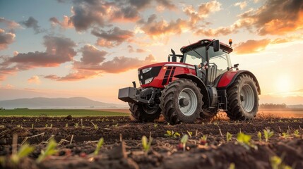 Obraz premium Agriculture tractor working in field Generative AI