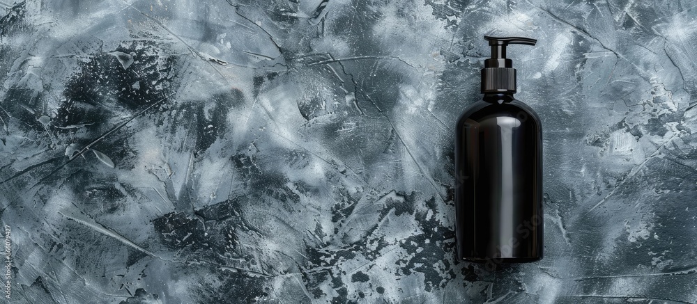 Poster Top view of a men's cosmetic bottle presented on a gray background with copy space image.