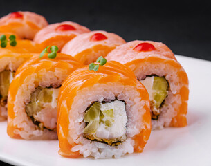 Fresh salmon sushi roll platter