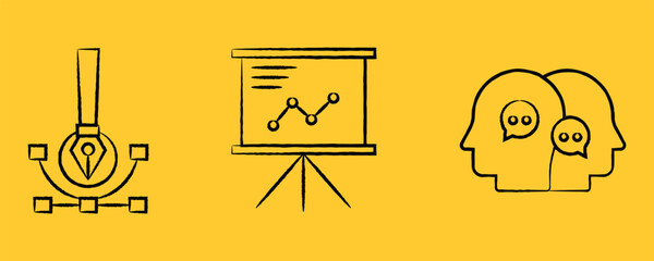 Meeting web icon set in line style. Conference, team, brainstorm, seminar, interview, collection. Vector illustration. Editable stroke