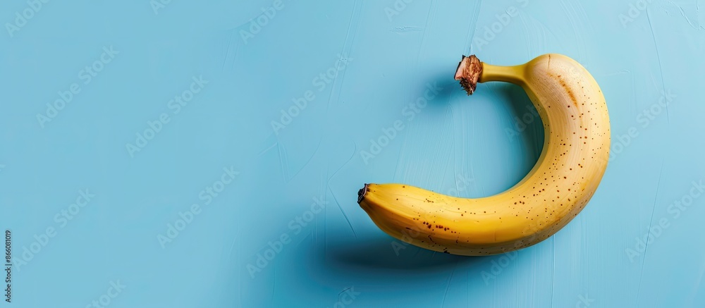 Poster a platan or banana on a light blue background, typical in caribbean and latin american cuisine, with