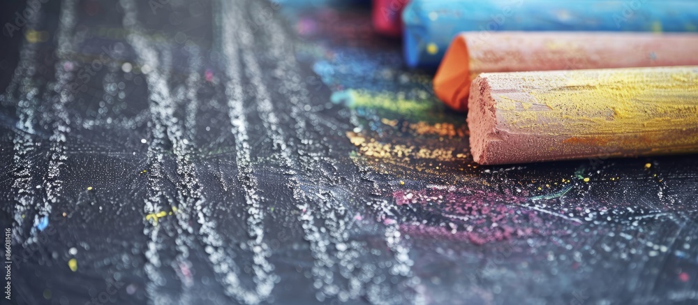 Leinwandbilder close-up image of chalk on a chalkboard with copy space image.