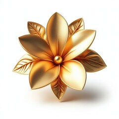 a 3D gold metallic Fragipane flower, beautiful, white background