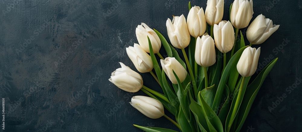 Aufkleber top view of a stunning bouquet of fresh cream tulips, ideal for a spring-themed concept, flat lay st