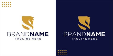 Abstract Shield Shaped Horse Logo Design, Design Inspiration, Illustration, Vector
