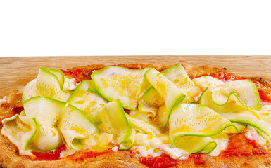 Fresh homemade zucchini pizza on wooden board