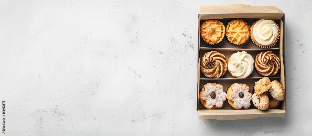 Poster display a carefully arranged dessert box with tawar bread to promote a healthy diet concept, incorpo