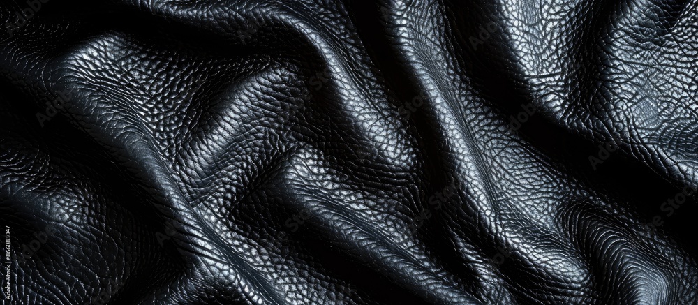 Poster Close-up black lamb leather texture background with copy space image for text.