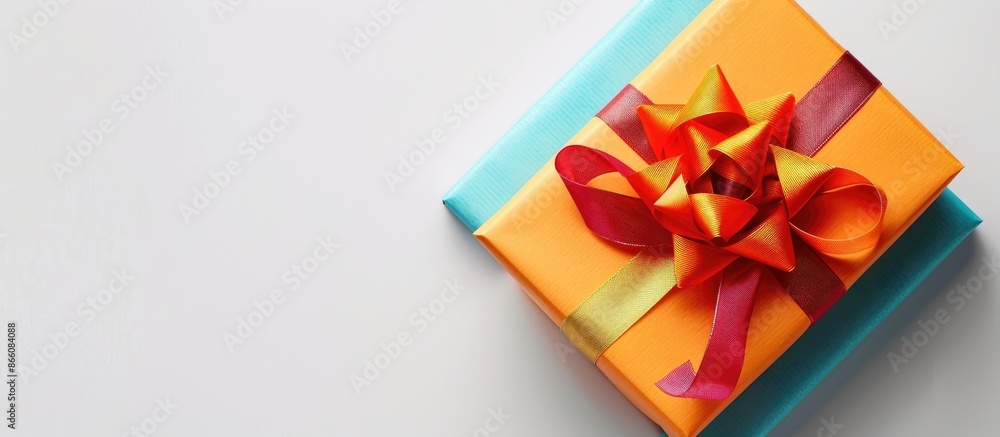 Leinwandbilder a gift box in colored wrapping with a ribbon on a blank background providing copy space image.
