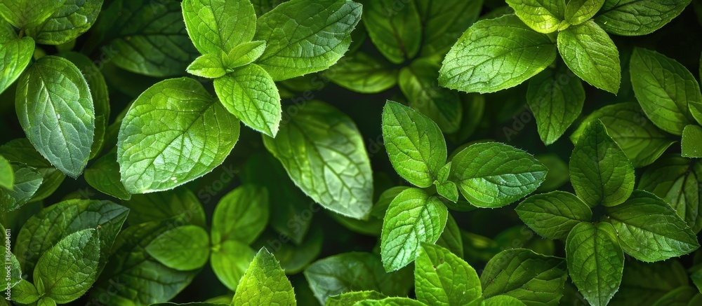 Poster macro photo of a background of green leaves with copy space image.