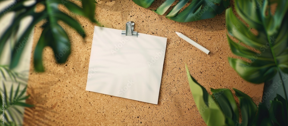 Poster cork board mockup with a white memo stick for copy space image.