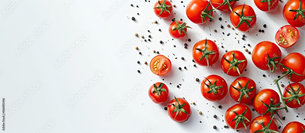 Aufkleber a creative flat lay composition featuring tomatoes and text on a white background banner with ample 