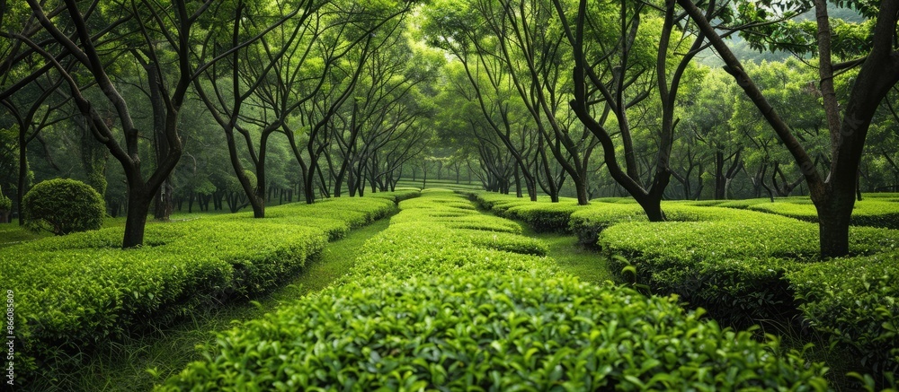 Poster springtime brings about lush green tea trees providing a serene backdrop with ample copy space image