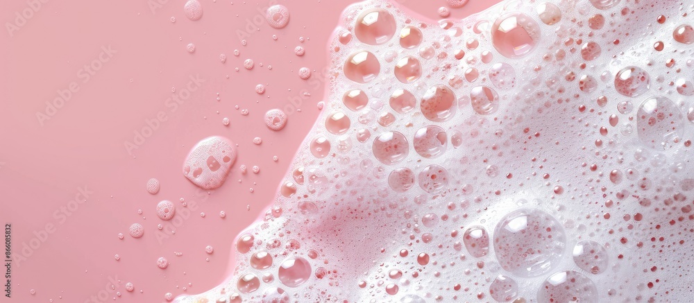 Poster pink background with copy space image featuring white foamy bubbles.