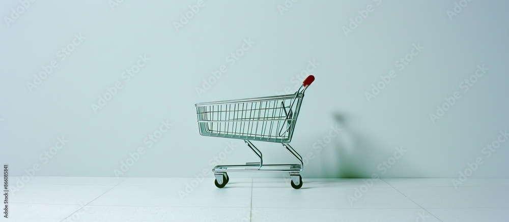 Poster A shopping cart from a supermarket on a blank backdrop with no items, providing space for copying images.