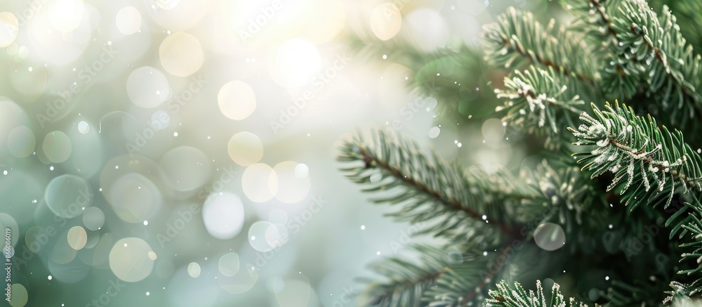 Poster Festive fir branches blurred in the background with space for text or images. Copy space image. Place for adding text and design