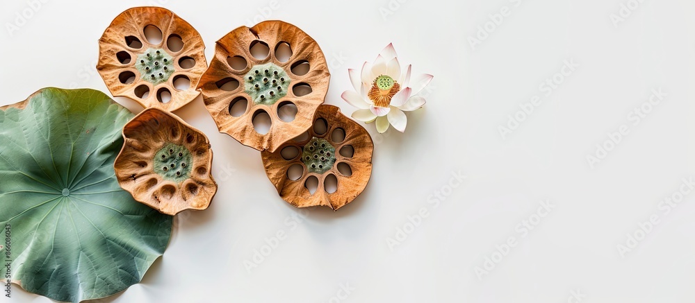 Poster copy space image featuring lotus root on a white backdrop.