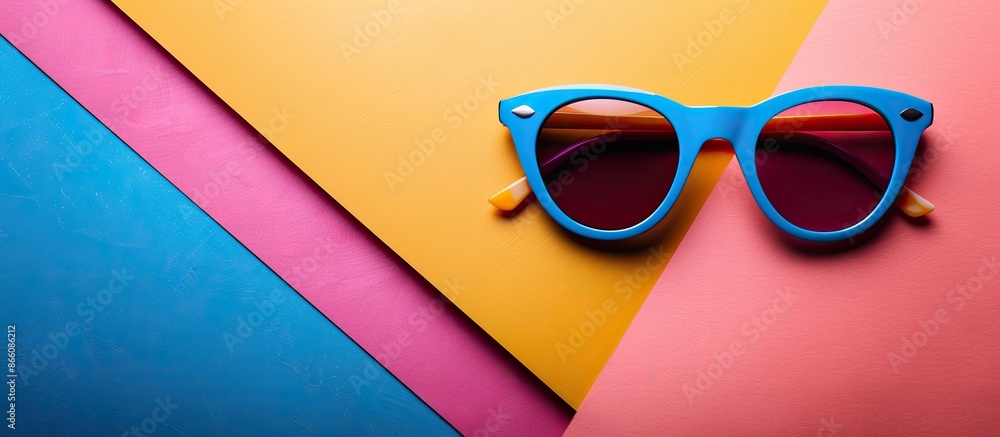 Poster Fashionable sunglasses displayed against a colored backdrop with copy space image.