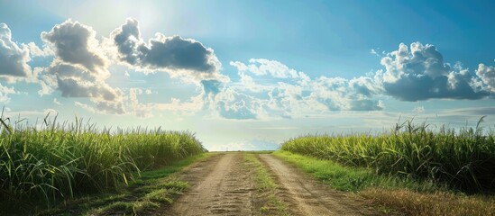 Fototapeta premium Panoramic landscape view of a cane field with copy space image.
