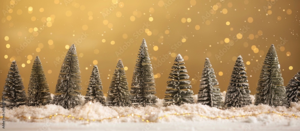 Aufkleber a festive scene is depicted in the photo, showing artificial christmas trees on snowy ground against