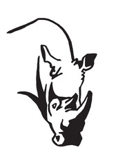 Graphical portrait of rhino  on white background, lined vector illustration. Tattoo or logo design