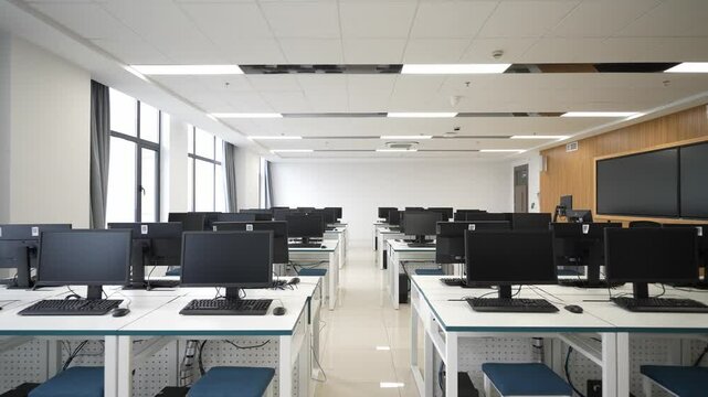 interior of modern computer classroom in campus
