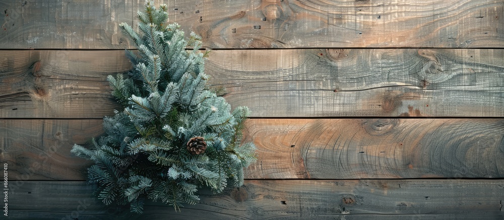 Poster A Christmas fir tree displayed on a wooden backdrop with copy space image.