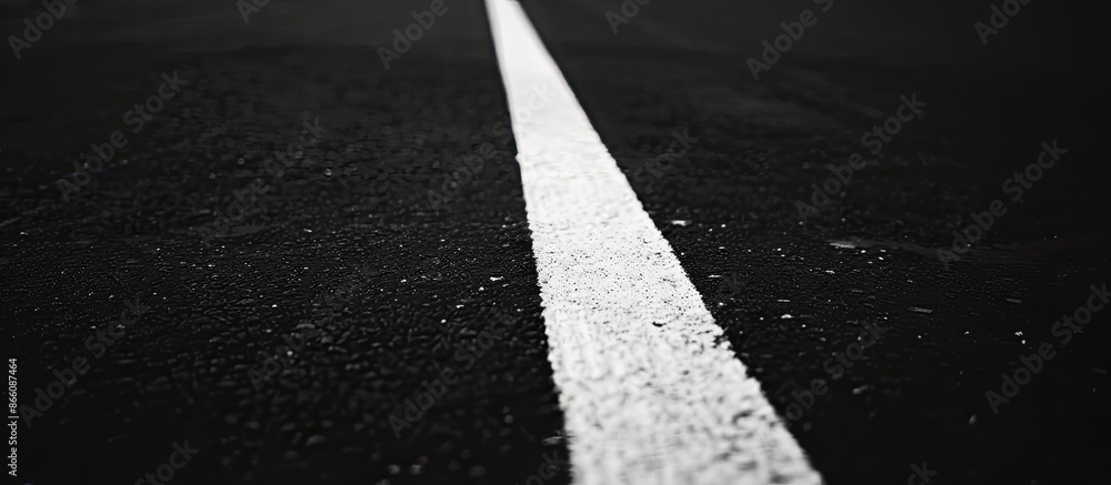 Aufkleber Sketching a white line on a plain black asphalt road, creating a simple and classic aesthetic with a copy space image.