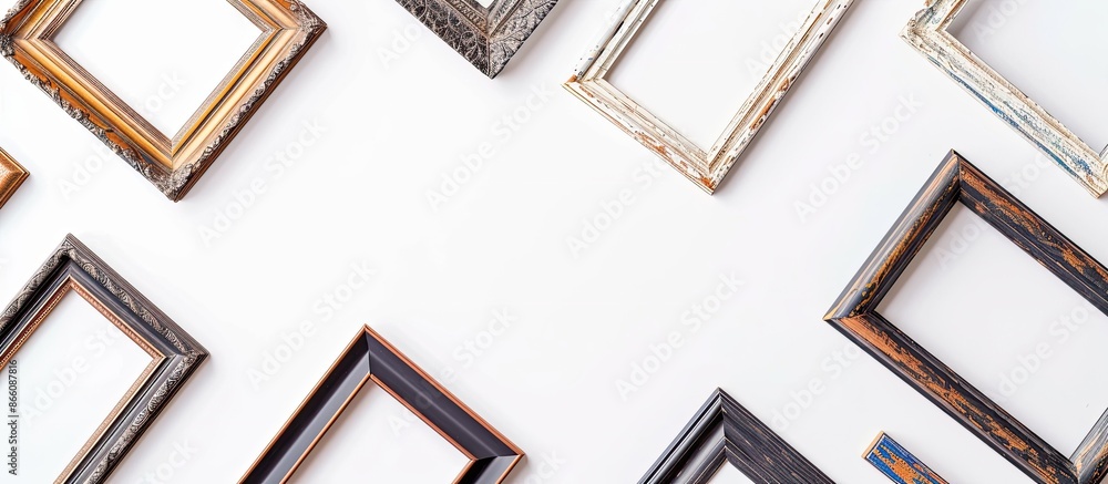 Aufkleber frames seen from a top perspective on a white background isolated for copy space image.