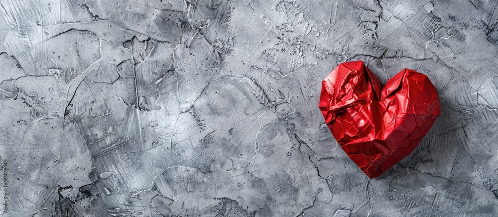Aufkleber Valentine's Day scene featuring a red paper heart placed on a textured gray background with ample copy space for customization.