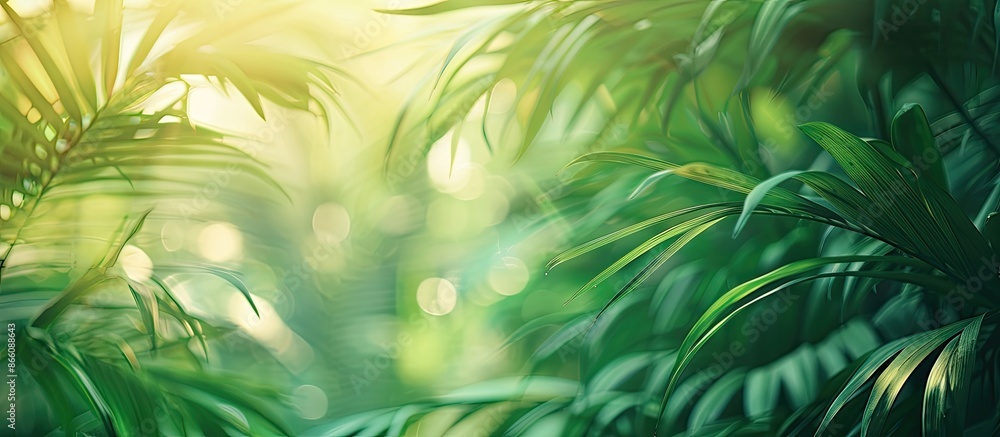 Fototapete soft green leaves from a tropical tree create a refreshing atmosphere in this blurry background imag