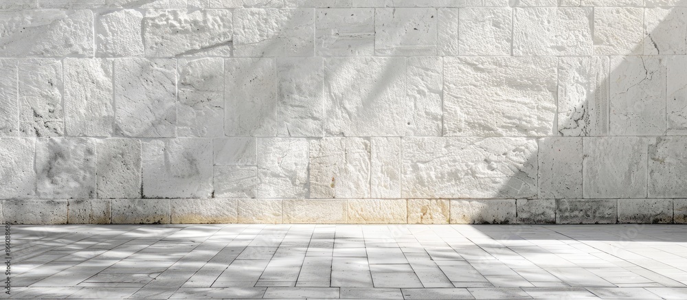 Poster abstract background photo texture showcasing an empty white stone wall with a shadow providing ample