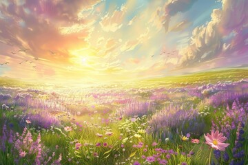 Sunset Splendor in Lavender Fields