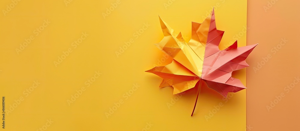 Poster create a handmade maple leaf using colored paper for greeting card decoration. perfect for hello aut