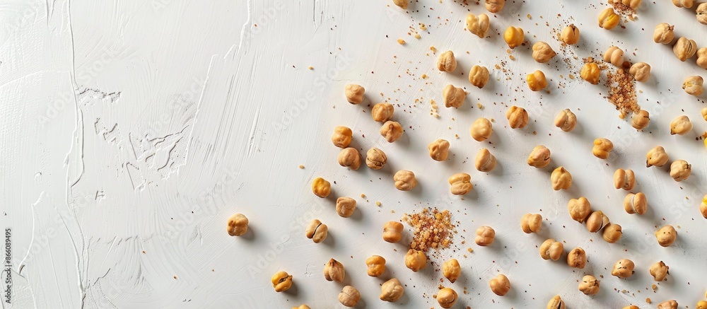 Aufkleber flat lay image of dried chickpeas on a white backdrop with copy space. ideal for vegans seeking high