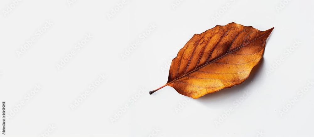 Poster white background showcasing dry leaf with copy space image available.