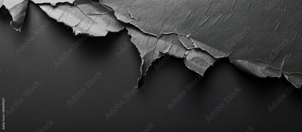 Poster black background showing ripped paper texture, with space for images. copy space image. place for ad