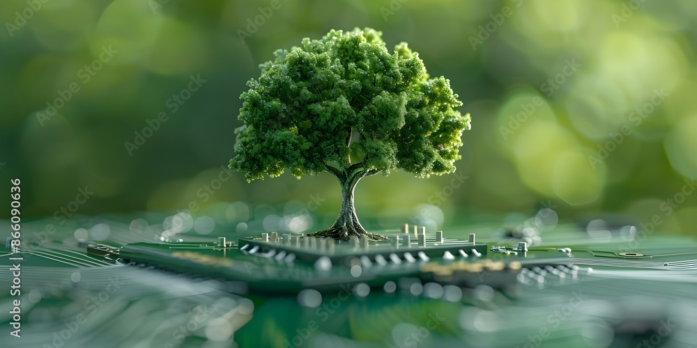 Poster the tree on the circuit board a symbol of harmonious fusion between nature and technology. concept n