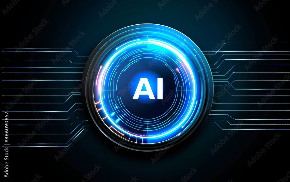 Aufkleber abstract futuristic blue glowing round button with 