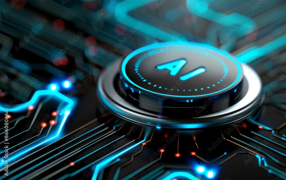 Poster abstract futuristic blue glowing round button with 