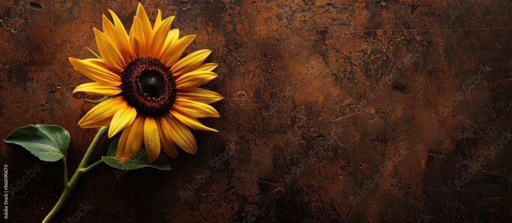 Poster background and texture featuring a small sunflower, with space for copy in the image.