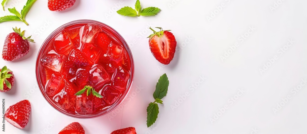 Aufkleber top view of strawberry jelly isolated on a white background, with available copy space image.